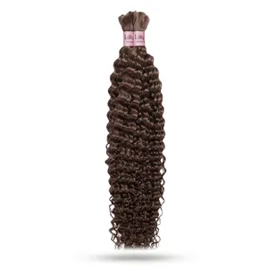 Extensiones de Cabello Rizado Remy a Granel, Ondas Profundas Naturales, Estilo Marrón Rosado, Base de Seda India, Doble Trama, Tamaño Personalizable - Product Image 1