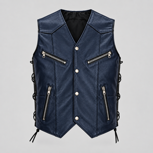 <b>Men's</b> Motorcycle <b>Leather</b> Vest Biker Riding <b>Waistcoat</b> Genuine Cowhide Custom Logo Wholesale Supplier - Product Image 6