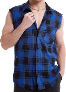 Nouveau modèle de chemise décontractée sans manches pour homme, 100% coton, écologique, toucher doux, flanelle à carreaux, design tissé, ODM - Product Image 4