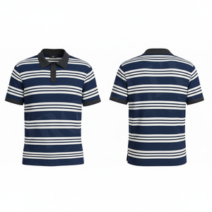 Polo rayé imprimé personnalisé à manches courtes en mélange de coton respirant, coupe ajustée, col polo, style décontracté et tendance pour l'été - Product Image 4