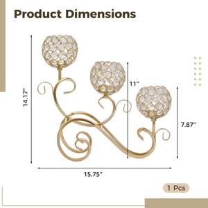 Candélabre doré avec trois boules de cristal en dessus, décoration d'intérieur - Product Image 2