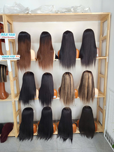 Combo de 4 perruques lisses de 20 pouces en cheveux vierges vietnamiens pour femmes, perruque sans colle avec closure 2x6, cheveux colorés - Product Image 2