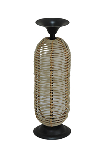 Portavelas de Ratán Tejido y Metal, Candelabro Bohemio para Velas de Pilar, Jaula de Caña Natural para Decoración Rústica del Hogar - Product Image 1