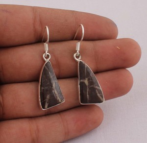 Pendientes Colgantes de Jaspe Azul Natural, Plata de Ley 925, Pendientes de Ágata Banda Azul Hechos a Mano, Proveedor Mayorista - Product Image 2