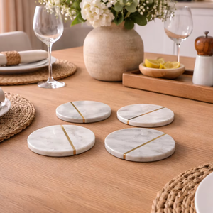 Hand Carved Inlay <b>Marble</b> <b>Coaster</b> Set with Glossy Surface Luxury Style for Business Gifts - Product Image 1