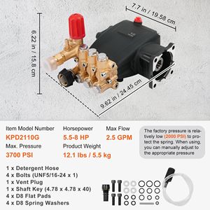 Pompa a Pistoni Triplex Orizzontale da 3/4'' per Idropulitrice ad Alta Pressione, 3700 PSI 2.5 GPM, Kit Ricambi per Idropulitrice Professionale - Product Image 5