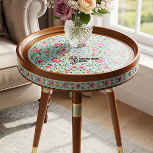 Floral Meena Wooden <b>Stool</b> Handcrafted <b>Round</b> Decorative Accent <b>Stool</b> with Traditional Hand Painted Design - Product Image 1
