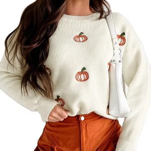 Pull de couleur unie sur les femmes de taille sweat-shirt imprimé personnalisé femmes vêtements broderie sweats et col rond Vintage femmes - Product Image 1