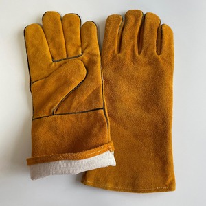High Quality Golden Yellow Men's Leather Welding <b>Gloves</b> TIG Protection Full Thumb Cotton Lining Molten Metal Splash Test <b>Type</b> - Product Image 1