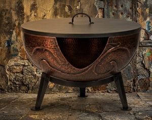 Deep circular <b>fire</b> pit made of iron with sturdy legs and vintage styling designed for safe backyard heating - Product Image 4