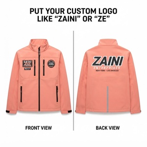 เสื้อแจ็คเก็ต ZAINI พรีเมียม 220 GSM โพลีเอสเตอร์ ซอฟต์เชลล์ สีชมพูคอรัล คอตั้ง กันลม มีฮู้ด สำหรับผู้ชาย เป็นมิตรกับสิ่งแวดล้อม ระบายอากาศได้ดี เหมาะสำหรับฤดูใบไม้ร่วง - Product Image 1