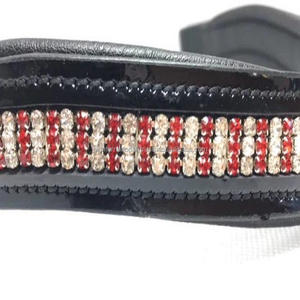 Banda de cejas de brida de caballo acolchada de cuero inglés negro más vendida personalizada con cristales cuadrados Premium banda de cejas ostentosa - Product Image 6