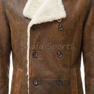 <b>Bomber</b> <b>Jacket</b> Real <b>Shearling</b> Genuine Leather <b>Jacket</b> for Men Classic Winter Coat Warm Fur Collar Heavy Duty <b>Jackets</b> - Product Image 4