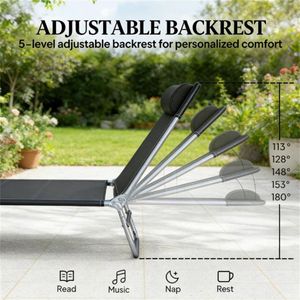 Sedia a Sdraio Pieghevole Nera a Due Pezzi per Cortile e Prendisole - Product Image 4