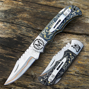 มีดพับ UA Supplies รุ่น Industrial Grade Copper Damascus Steel Artisan Pocket Knife ด้ามจับ G10 Micarta ใบมีดแบบ Clip Point พับได้ ดีไซน์ดั้งเดิม - Product Image 1