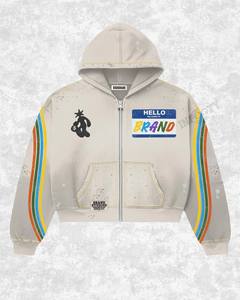 Brand Men's Oversized Hooded <b>Zip</b>-<b>Up</b> Sweatshirt Set Rainbow Print Streetwear Cotton French Terry Breathable Autumn Fit - Product Image 2