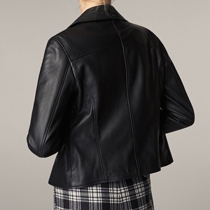 New Women's Elegant <b>Quilted</b> Sheep Skin Leather Bomber Jacket Spandex Cozy Funnel Neck Breathable Waterproof Eco-Friendly Jackets - Product Image 2