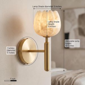 Flower Shape Wall Sconce Brass Base Marble Shade Contemporary Home Decor Indoor Lighting Fixture - Product Image 6