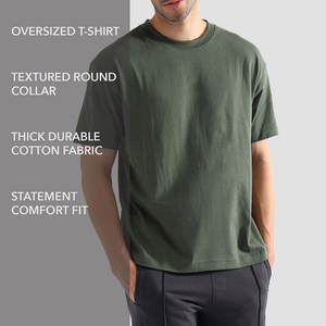 T-shirt à manches courtes pour homme, col rond, coupe classique, couleur unie, jersey de coton, haut décontracté, vert foncé - Product Image 5