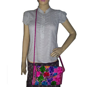 Pochette portefeuille vintage ethnique Banjara, sac bandoulière pliable, broderie cachemire, fermeture éclair, polyester, style bohème ethnique - Product Image 4