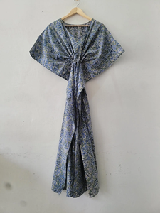 Nuevo Kimono Elegante Informal con Estampado Floral, Hecho a Mano en Azul Índigo, con Estampado Ajrakh, de Algodón Puro para Mujer - Product Image 4