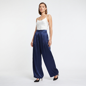 Pantalon ample en satin 100 % soie pour femme, coupe décontractée, longueur intégrale, mode estivale, taille oversize, jambe large, jogging - Product Image 1