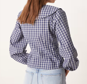 Camiseta de Mujer a Cuadros con Contraste Tejido, Informal, Otoñal, con Logotipo Personalizado, Venta Directa de Fábrica, 100% Algodón, Suave y Transpirable, Manga Larga - Product Image 1