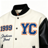 LAYENNE Veste de baseball de haute qualité pour hommes, style streetwear, personnalisée, avec broderie en chenille, manches en cuir, veste de baseball de style universitaire