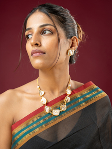 Gold <b>Pearl</b> Necklace <b>Set</b> for Women with Earrings - Product Image 1