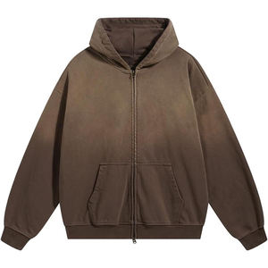 Sudadera con capucha de lujo personalizada, bordada, de felpa, 100% algodón, estilo urbano, vintage, oversize, con efecto lavado ácido y desgastado por el sol, con cremallera. - Product Image 2