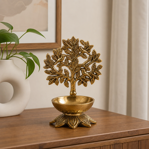 Lampe à huile décorative en laiton faite à la main en forme d'arbre, pour Puja Deepam, temple domestique, cadeau de festival, fabricant et fournisseur OEM en gros - Product Image 2