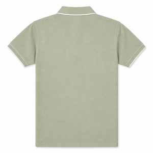 Camiseta Polo Lisa en Verde Salvia con Ribete Blanco, Bordado de Logotipo Personalizado, Proveedor de Fábrica al por Mayor - Product Image 2