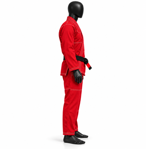 Kimono Rojo de BJJ con Estampado Artístico Japonés Colorido en el Cuello y los Puños, Ropa de Artes Marciales Unisex para Adultos, JIU JITSU - Product Image 1