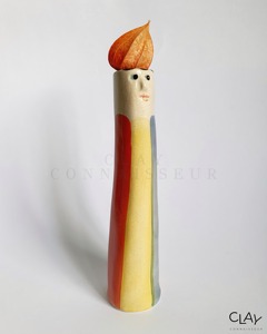 Vase en céramique artisanal unique avec motif visage, style bohème, glaçure peinte, 16-24 pouces, décoration de table - Product Image 3