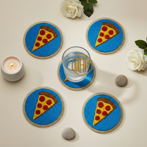 ที่รองแก้วทำมือประดับลูกปัด ลายร่มสีชมพู ผ้ารองโต๊ะตกแต่งน่ารัก ชุด 4 ชิ้น - Product Image 5