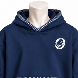 <b>Navy</b> Blue Stitched Border Distressed Hoodie Oversized Pullover Sweatshirt Contrast Stitch Kangaroo Pocket Casual Streetwear <b>Top</b> - Product Image 2