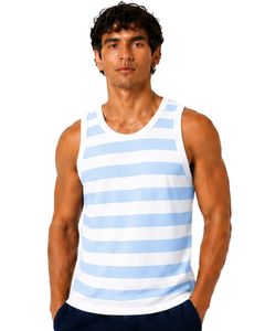 Light Blue <b>White</b> Striped <b>Men</b> Cotton Tank Top Sleeveless <b>Vest</b> Casual Summer Gym Fitness Shirt Breathable Loose Fit Streetwear - Product Image 1