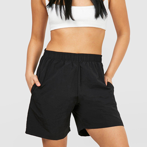 Shorts pour femmes, shorts en tricot noir, taille mi-haute, taille élastique avec poches, coupe décontractée, respirant, style classique, dernier design - Product Image 1