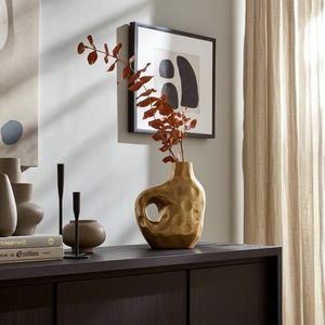 Vase de table moderne en métal pour exposition florale, centre de table élégant pour hôtel, salle à manger, salon, restaurant, finition craquelée - Product Image 5