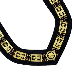 Collar de Cadena de 32 Grados del Rito Escocés en Tono Dorado Premium con Eslabones Decorativos de Cruz de Terciopelo Negro, Regalia Masónica, Proveedor Mayorista - Product Image 2