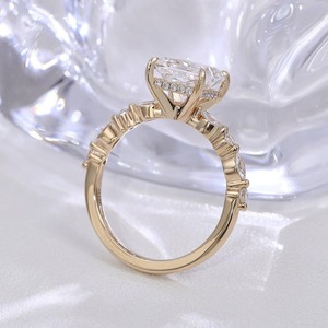 Bague princesse en moissanite 3CT, or jaune 14 carats, style Art Déco, bague de fiançailles Milgrain, bague à griffes, bague de promesse, cadeau pour femme - Product Image 4