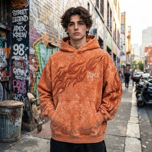 Sudadera con Capucha Bordada Naranja para Hombre, Sudadera de Felpa de Algodón Premium, Ropa Urbana, Logotipo Personalizado, Venta al Por Mayor, Moda - Product Image 5