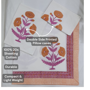 Premium Hand Block Printed Pure Cotton White Floral Home <b>Bedding</b> <b>Set</b> King Size (90x108 Inch) Jaipuri Crafted 200TC - Product Image 4