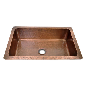 Fregadero de cocina de cobre martillado de un solo seno y pared simple, estilo rústico moderno, para cocina, villa o restaurante - Product Image 3