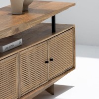 Meuble TV en rotin Vandana Novara Arista, console de divertissement moderne en rotin naturel tressé
