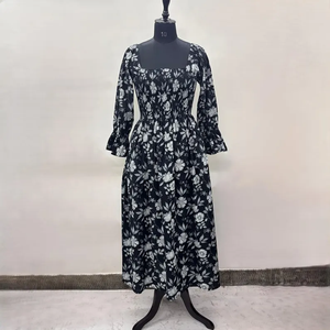 Vestido Casual Midi para Mujer, Tejido 100% Algodón, Liso, Manga Corta, Cintura Imperio, Estilo Babydoll, Oversize, Cuello Redondo, Ajuste Holgado, Funcional - Product Image 1