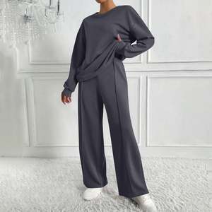 Ensemble de survêtements pour femmes, 2 pièces, surdimensionné, manches longues, tenues décontractées, sweat-shirt à col rond, pantalon de survêtement à jambes larges avec poches - Product Image 6