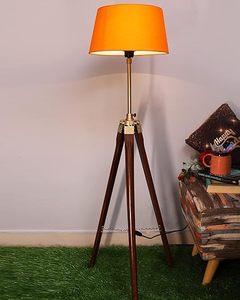 Lampe sur pied moderne avec abat-jour en tissu, pieds en bois et support en métal, lampe sur pied élégante pour salon, chambre à coucher, bureau - Product Image 2