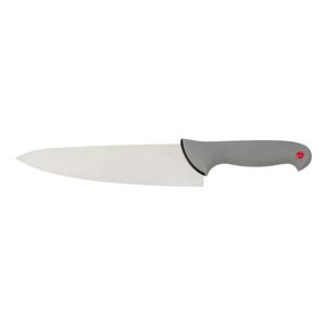 Couteaux de cuisine professionnels à manche gris avec lame pointue argentée, garniture noire et accent rouge pour la découpe de légumes et des aliments - Product Image 1