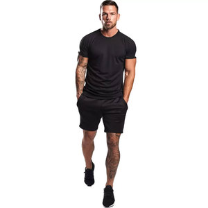T-shirt de jogging respirant à col rond et motif uni pour homme, idéal pour l'été – Ensemble short et t-shirt de fitness personnalisé pour homme, vente chaude - Product Image 3
